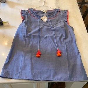 Boden blue top with tassels, size 6